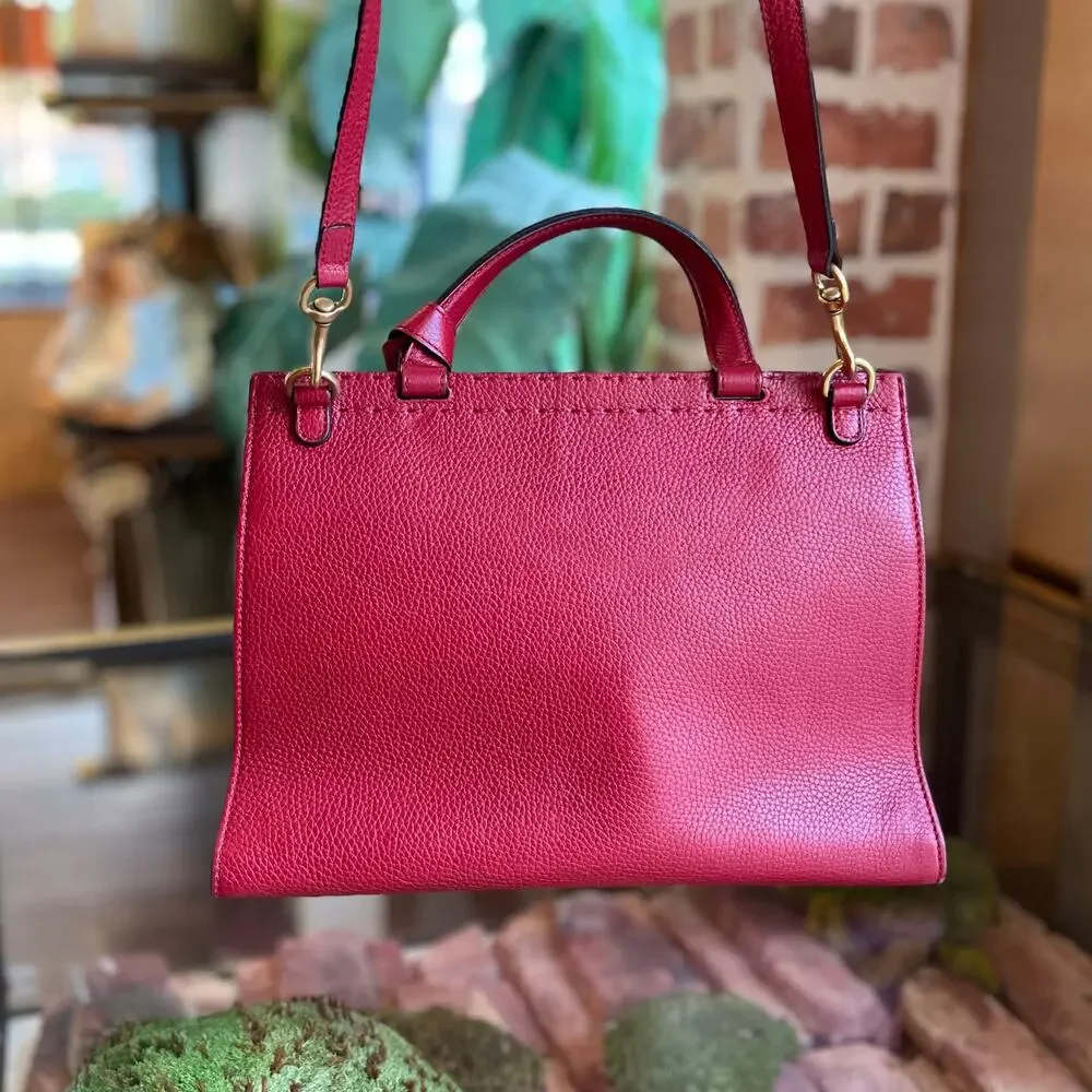 GUCCI GG Marmont Red Pebbled Leather Top Handle Bag